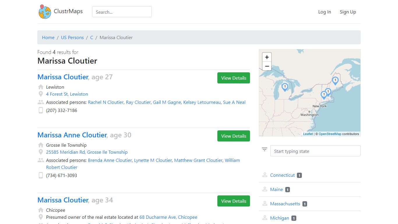Marissa Cloutier - Public Records - ClustrMaps.com